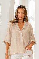 Sew in Love Boxy Striped Top in Taupe/White