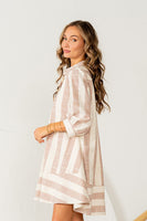 Sew in Love Vertical Striped Dress in Oatmeal/Taupe