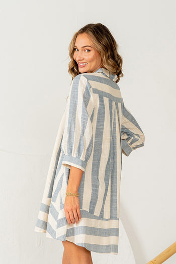 Sew in Love Vertical Striped Dress in Oatmeal/Denim