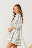 Sew in Love Vertical Striped Dress in Oatmeal/Denim
