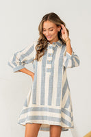 Sew in Love Vertical Striped Dress in Oatmeal/Denim