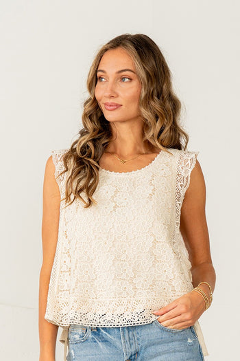 Sew in Love Floral Lace and Crochet Top in Cream