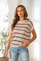 Sew in Love Vertical Striped Knit Top in Oatmeal/Black
