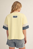 Jodifl Flower Patch Detail Mixed Fabric Top in Yellow