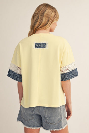 Jodifl Flower Patch Detail Mixed Fabric Top in Yellow