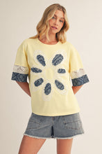 Load image into Gallery viewer, Jodifl Flower Patch Detail Mixed Fabric Top in Yellow
