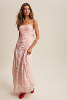 Listicle Elegant Ruched Bow-Back Body Con Maxi Dress in Baby Rose