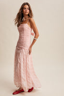 Listicle Elegant Ruched Bow-Back Body Con Maxi Dress in Baby Rose