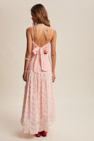 Listicle Elegant Ruched Bow-Back Body Con Maxi Dress in Baby Rose