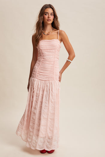 Listicle Elegant Ruched Bow-Back Body Con Maxi Dress in Baby Rose