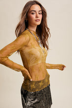 Load image into Gallery viewer, Listicle Sheer Lace Long Sleeve Top in Lemon Grass
