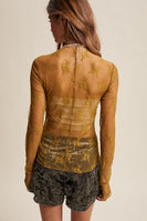 Listicle Sheer Lace Long Sleeve Top in Lemon Grass