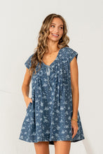 Load image into Gallery viewer, Sew in Love Denim Floral Mini Dress in Denim Blue
