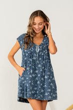 Load image into Gallery viewer, Sew in Love Denim Floral Mini Dress in Denim Blue
