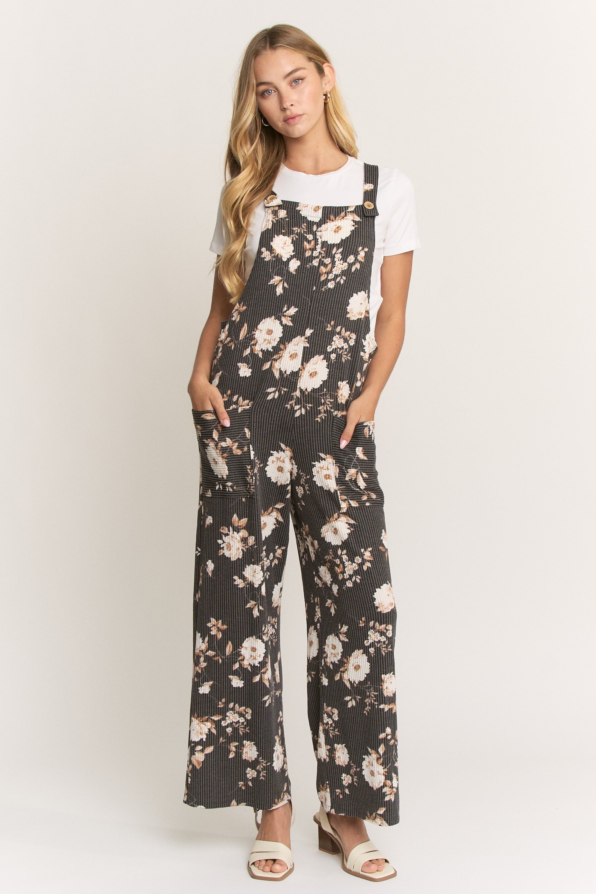 Heimish Floral Print Ribbed Jumpsuit in Black – June Adel