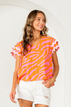 Load image into Gallery viewer, Sew in Love Animal Print Top with Ruffled Layered Sleeves in Orange/Pink
