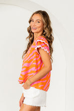 Load image into Gallery viewer, Sew in Love Animal Print Top with Ruffled Layered Sleeves in Orange/Pink
