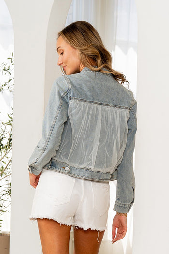 Sew in Love Denim Jacket with Pearl Mesh Detail