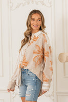 Sew in Love Button-Down Floral and Stripe Printed Top in Burnt Orange
