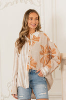 Sew in Love Button-Down Floral and Stripe Printed Top in Burnt Orange