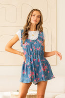 Sew in Love Floral Denim Romper in Denim/Mauve