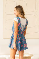 Sew in Love Floral Denim Romper in Denim/Mauve