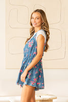 Sew in Love Floral Denim Romper in Denim/Mauve
