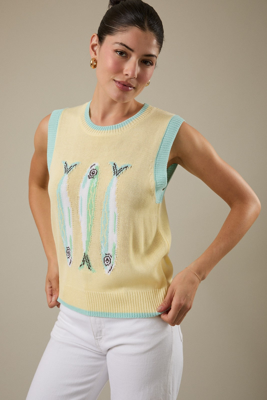 Sunday Edition Knit Fish Sweater Vest in Butter – June Adel