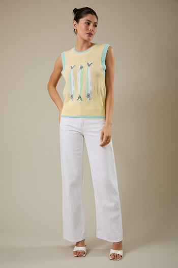 Sunday Edition Knit Fish Sweater Vest in Butter