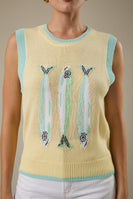 Sunday Edition Knit Fish Sweater Vest in Butter