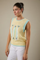 Sunday Edition Knit Fish Sweater Vest in Butter