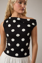 Load image into Gallery viewer, Le Lis Knit Polka Dot Sweater with Asymmetrical Neckline in Black-White Dot
