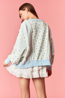 Peach Love Ditsy Flower Stripe Cut Block Batwing Sweatshirt in Light Blue