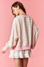 Load image into Gallery viewer, Peach Love Ditsy Flower Stripe Cut Block Batwing Sweatshirt in Light Pink

