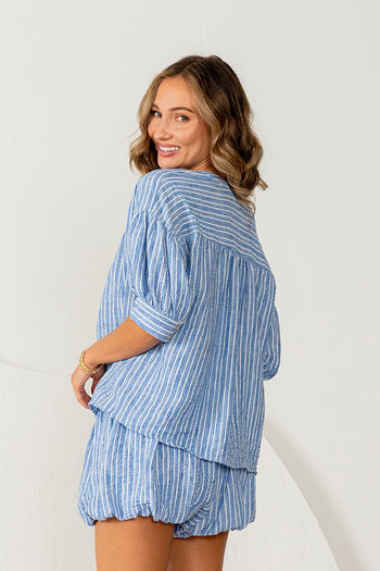 Sew in Love Striped Top and Short Set in Denim/White