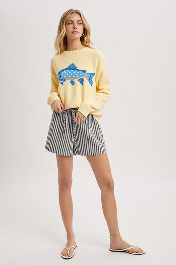 Wishlist Knit FISH Sweater in Lemon