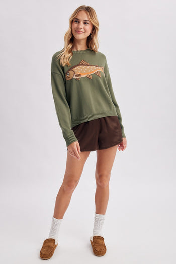 Wishlist Knit FISH Sweater in Olive
