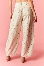 Load image into Gallery viewer, Peach Love Polka Dot Twill Denim Barrel Pants With Pockets in Cream/Tan
