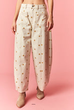 Load image into Gallery viewer, Peach Love Polka Dot Twill Denim Barrel Pants With Pockets in Cream/Tan
