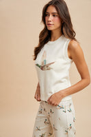 AnnieWear Mallard Duck Printed Sweater Vest in Ivory
