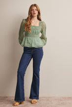 Load image into Gallery viewer, Forte Lace Peplum Long Sleeve Blouse in Seafoam
