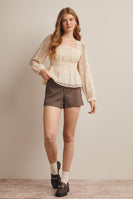 Forte Lace Peplum Long Sleeve Blouse in Ecru