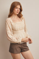 Forte Lace Peplum Long Sleeve Blouse in Ecru