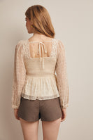 Forte Lace Peplum Long Sleeve Blouse in Ecru