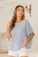 Sew in Love Patchwork Striped Dolman Sleeve Top in Denim