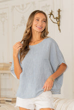 Load image into Gallery viewer, Sew in Love Patchwork Striped Dolman Sleeve Top in Denim
