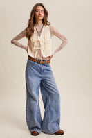 Lisitcle Embroidered Lace Tie Front Vest in Ecru