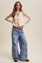 Load image into Gallery viewer, Lisitcle Embroidered Lace Tie Front Vest in Ecru
