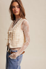 Load image into Gallery viewer, Lisitcle Embroidered Lace Tie Front Vest in Ecru
