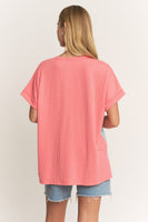 Heimish Contrasting Color Block Top in Salmon